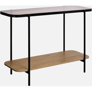 sweeek Console vintage en metal noir avec 2 plateaux (verre et decor bois). bords arrondis - Naturel