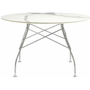 Table à manger ronde effet marbre blanc et chromé 118 cm  Glossy - Kartell - Publicité