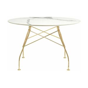 Table à manger ronde effet marbre blanc et doré 118 cm Glossy - Kartell - Publicité