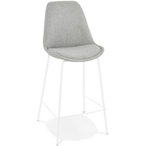 ALTEREGO Tabouret snack mi-hauteur 'ALOE MINI' en tissu gris avec pied en métal blanc