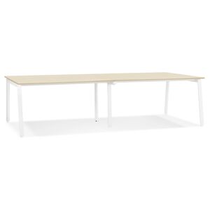ALTEREGO Double bureau bench / table de réunion 'AMADEUS' en bois finition naturelle et métal blanc - 280x140 cm
