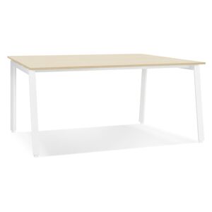 ALTEREGO Table de reunion / bureau bench 'AMADEUS SQUARE' en bois finition naturelle et metal blanc - 160x160 cm
