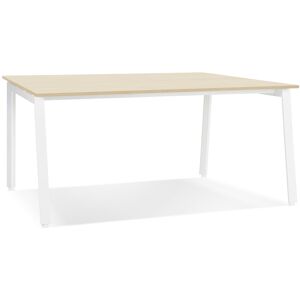 ALTEREGO Table de reunion / bureau bench 'AMADEUS SQUARE' en bois finition naturelle et metal blanc - 140x140 cm