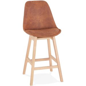 ALTEREGO Tabouret snack mi-hauteur 'ASPEN MINI' en microfibre brune et pieds en bois finition naturelle