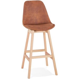 ALTEREGO Tabouret de bar 'ASPEN' en microfibre brune et pieds en bois finition naturelle