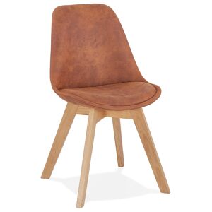 ALTEREGO Chaise en microfibre brune 'AXEL' avec structure en bois finition naturelle