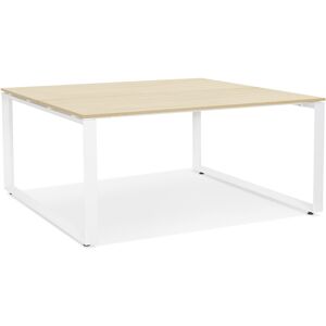 ALTEREGO Table de reunion / bureau bench 'BAKUS SQUARE' en bois finition naturelle et metal blanc - 160x160 cm