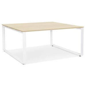 ALTEREGO Table de réunion / bureau bench 'BAKUS SQUARE' en bois finition naturelle et métal blanc - 160x160 cm