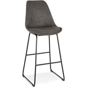 ALTEREGO Tabouret snack mi-hauteur 'BIKI MINI' en microfibre grise et pieds en metal noir