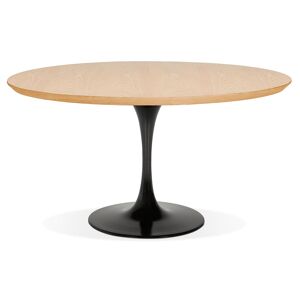 ALTEREGO Table de salle à manger ronde 'BRIK' en bois finition naturelle et pied central en métal noir - Ø 140 cm
