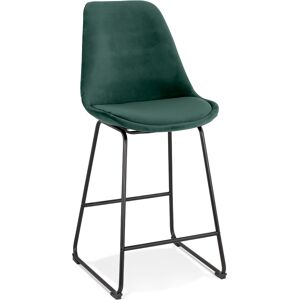 ALTEREGO Tabouret snack mi-hauteur 'BULLY MINI' en velours vert et pieds en metal noir