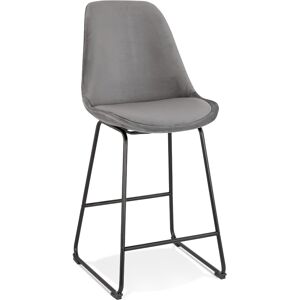 ALTEREGO Tabouret snack mi-hauteur 'BULLY MINI' en velours gris et pieds en metal noir