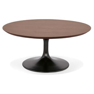 ALTEREGO Table basse de salon ronde 'BUSTER MINI' en bois finition Noyer et pied en metal noir - Ø 90 cm