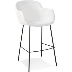 ALTEREGO Tabouret de bar design 'CADRIX' en tissu boucle blanc