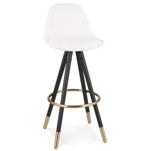 ALTEREGO Tabouret de bar 'CLARISSE' en tissu bouloche blanc et 4 pieds en bois noir