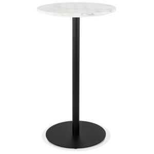ALTEREGO Table haute ronde 'CORY ROUND' en pierre blanche effet marbre et metal noir - 60x60 cm