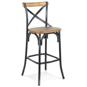 ALTEREGO Tabouret de bar 'COTTAGE' en bois finition Noyer effet vieilli noir