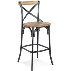 ALTEREGO Tabouret de bar 'COTTAGE' en bois finition Noyer effet vieilli noir