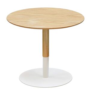 ALTEREGO Table basse design ronde 'DILA H40' en bois finition naturelle et métal blanc