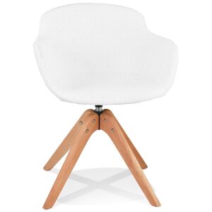 ALTEREGO Chaise a accoudoirs style scandinave 'DESMA' en tissu boucle blanc et bois naturel