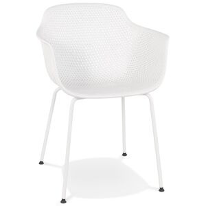 ALTEREGO Chaise avec accoudoirs perforee 'DRAK' blanche interieure / exterieure