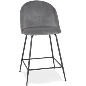 ALTEREGO Tabouret snack mi-hauteur 'DUPONT MINI' en velours gris clair et metal noir