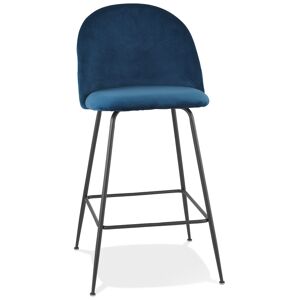 ALTEREGO Tabouret de bar 'DUPONT' en velours bleu et metal noir