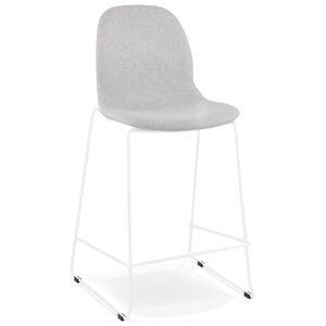 ALTEREGO Tabouret snack mi-hauteur empilable 'FAKIR MINI' en tissu gris clair et pied en métal blanc