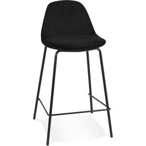 ALTEREGO Tabouret snack mi-hauteur 'FENTON MINI' en velours noir et pied en metal noir