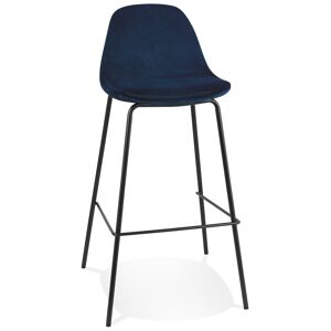 ALTEREGO Tabouret de bar 'FENTON' en velours bleu et pied en metal noir