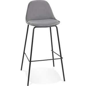 ALTEREGO Tabouret de bar 'FENTON' en velours gris et pied en metal noir