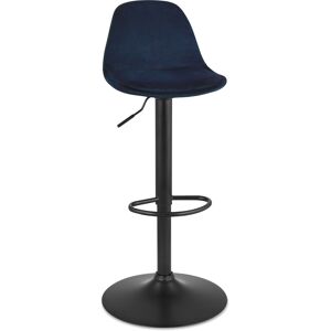 ALTEREGO Tabouret réglable 'FINLEY' en velours bleu et pied en métal noir