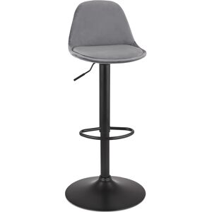 ALTEREGO Tabouret reglable 'FINLEY' en velours gris et pied en metal noir