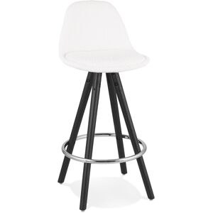 ALTEREGO Tabouret snack mi-hauteur 'FLORENCE MINI' en tissu bouloche blanc et 4 pieds en bois noir