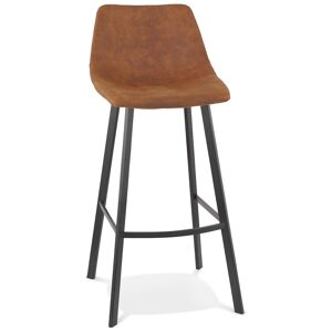 ALTEREGO Tabouret de bar 'FUJI' en microfibre brune avec pied en métal noir