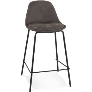 ALTEREGO Tabouret snack mi-hauteur 'GIRON MINI' en microfibre gris fonce et pied en metal noir