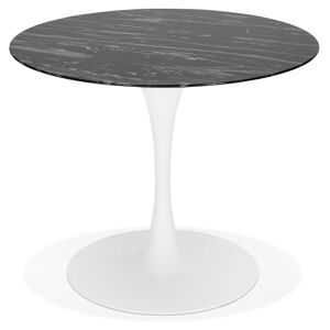 ALTEREGO Table à manger 'GOST' ronde en verre noir effet marbre et pied central blanc - Ø 90 CM