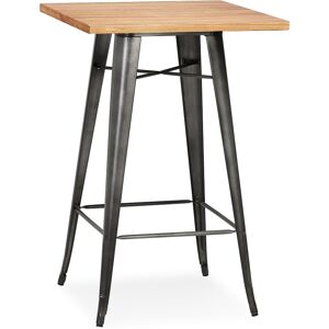 ALTEREGO Table haute style industriel 'GRAMY' en bois fonce et pieds en metal gris - 70x70 cm