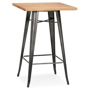 ALTEREGO Table haute style industriel 'GRAMY' en bois foncé et pieds en métal gris - 70x70 cm