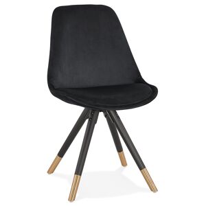 ALTEREGO Chaise design 'HAMILTON' en velours noir et pieds en bois noir