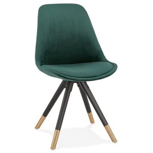 ALTEREGO Chaise design 'HAMILTON' en velours vert et pieds en bois noir