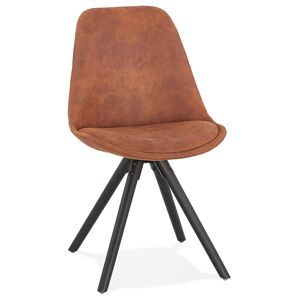 ALTEREGO Chaise confortable 'HARRY' en microfibre brune et pieds en bois noir