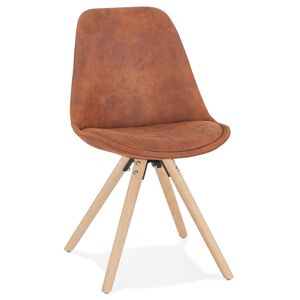 ALTEREGO Chaise confortable 'HARRY' en microfibre brune et pieds en bois finition naturelle