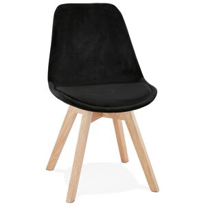 ALTEREGO Chaise en velours noir 'JOE' avec structure en bois naturel