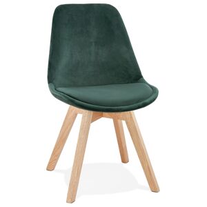 ALTEREGO Chaise en velours vert 'JOE' avec structure en bois naturel
