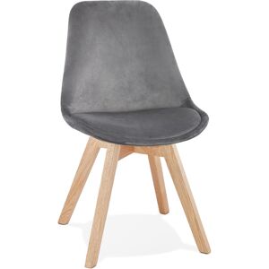 ALTEREGO Chaise en velours gris 'JOE' avec structure en bois naturel