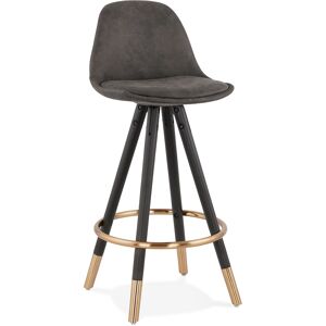 ALTEREGO Tabouret snack mi-hauteur design 'KONG MINI' en microfibre grise et pieds en bois noir