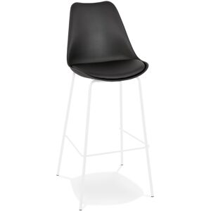 ALTEREGO Tabouret de bar design 'LEMON' noir avec pied en métal blanc