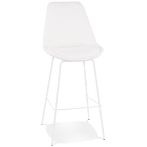 ALTEREGO Tabouret de bar 'LEONIE' en tissu bouloche blanc et pied en metal blanc