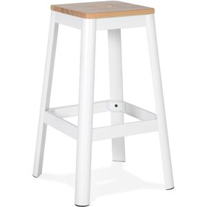 ALTEREGO Tabouret haut style industriel 'LIDYA' avec structure en metal blanc et assise en bois